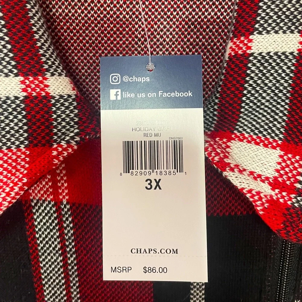 NWT Chaps Red Black White Plaid Asymmetrical Zip Cotton Vest Jacket, Sz 3X - Picture 4 of 6